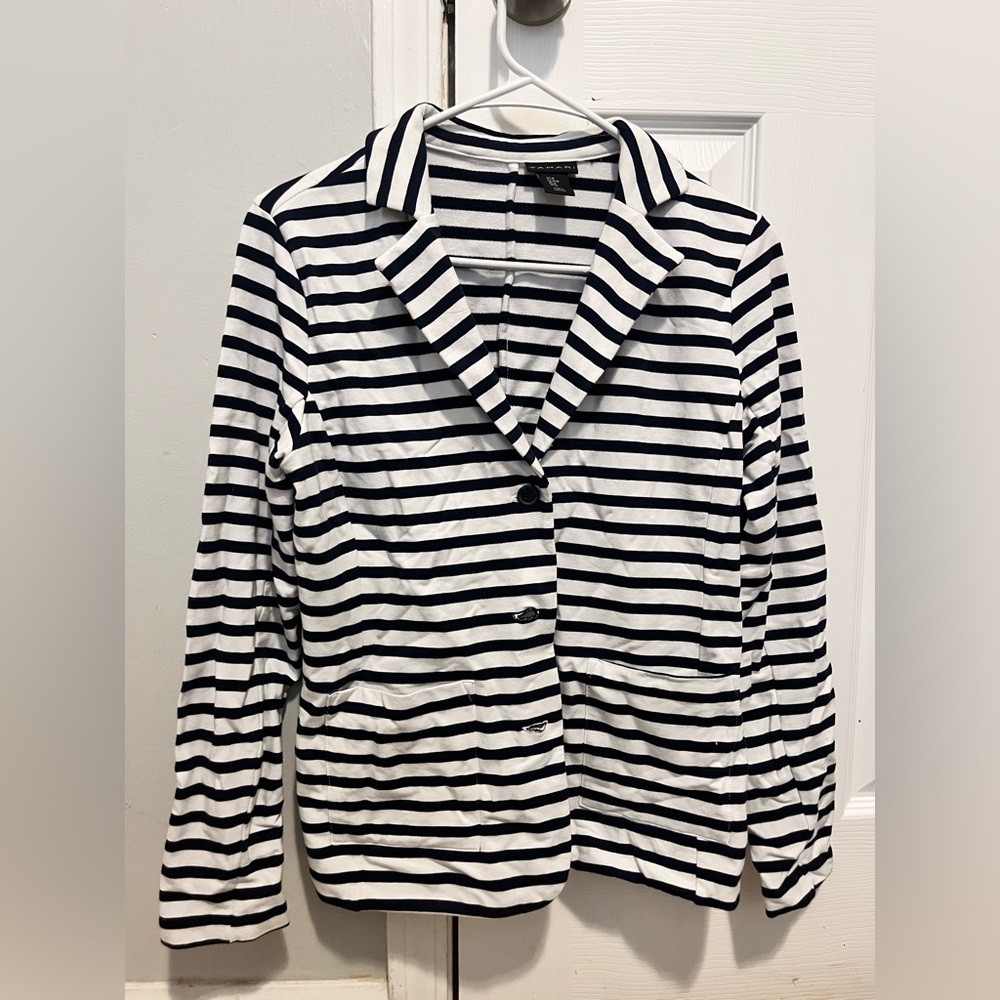 Tahari Navy and White Striped Blazer